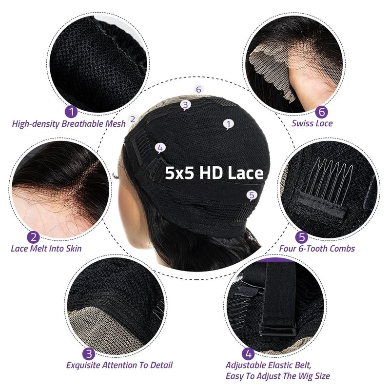 40 Inch 220 Density 5x5 Glueless Lace Frontal Wig for Women Brazilian Wigs Human Hair 13x6 13x4 Bone Straight HD Lace Front Wigs