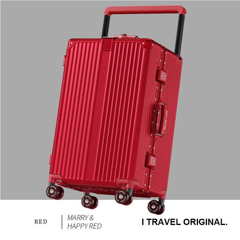 BunnyFly Suitcase Wide Handle Travel Suitcase Men 20 24  Carry-On Luggage Women PC Aluminum Frame Trolley Case
