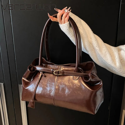 Oil PU Leather Hobo Handbag Slouchy Shoulder Bag Retro | SAMAG