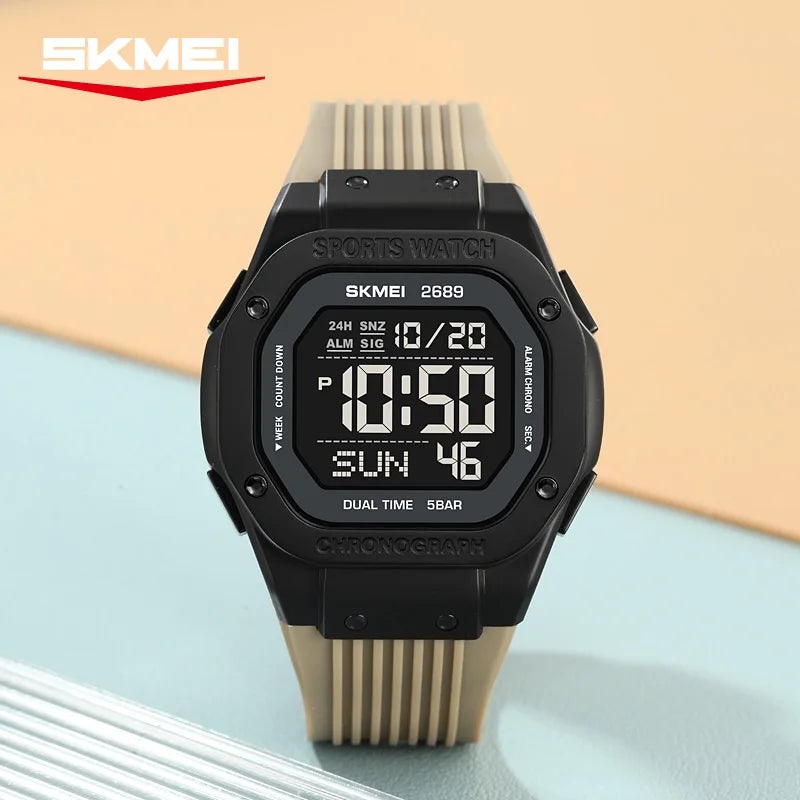 2689 New Casual Men's Electronic Watch Waterproof Calendar Multi Functional Countdown Night Light Sports - Visuel 5 | SAMAG