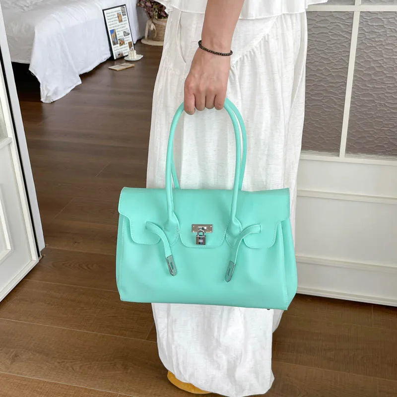 Korean PVC Waterproof Beach Shoulder Bag 2026 Summer Y2K Candy Color Jelly Bags Trendy Dopamine Fashion Tote Underarm Handbag