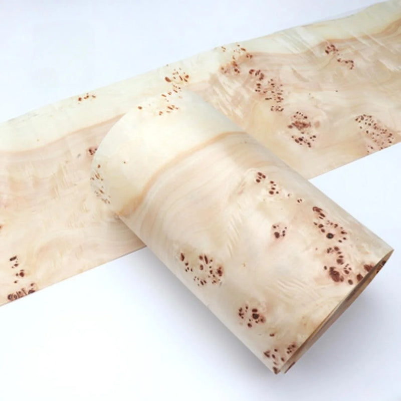 Length:1.6meters Width:230mm T:0.25mm Naturally White Poplar Tumor Wood Veneer Sheets Guitar Skateboard Backpack Decoration