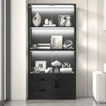 Display Cabinet with Glass Doors, 4-Tier Display Case with 3-Color Lights & Human Body Sensor, Storage Cabinets with 3 Shelves &