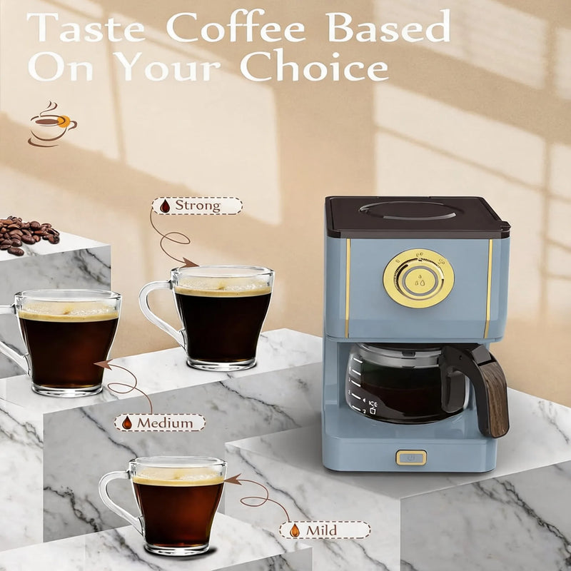Coffee Maker, 5 Cup Coffee Pot with Three Brewing Modes, Retro Coffee Maker with Glass Carafe & Reusable Coffee Filter, Drip