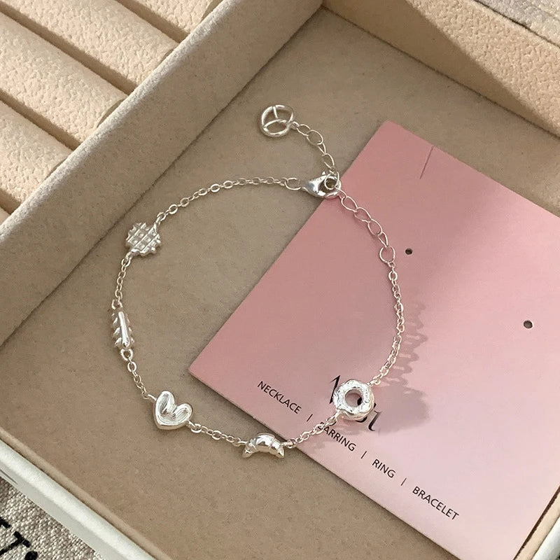 VENTFILLE 925 Sterling Silver Thai Silver Bracelet for Women Vintage Geometric Heart Love Lucky Punk Jewelry 2023 New Dropship