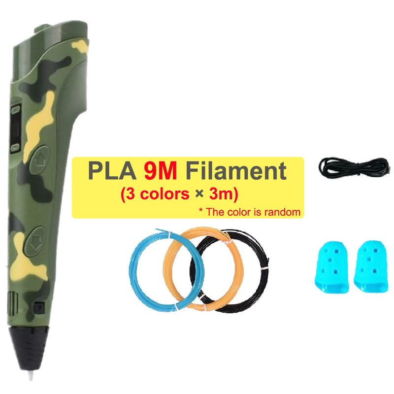 Kids 3D Printing Pen Adjustable Speed LED Display DIY Drawing Pens 3D PLA Filament Christmas Birthday gift for Boys and Girls