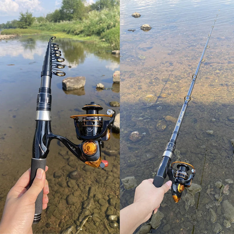 1.5/1.8/2.1/2.4M Fishing Rod Reel Set Ultra Light Carbon Fiber Rod and 5.2:1 Gear Ratio Reel Travel Sea Freshwater Fishing Set