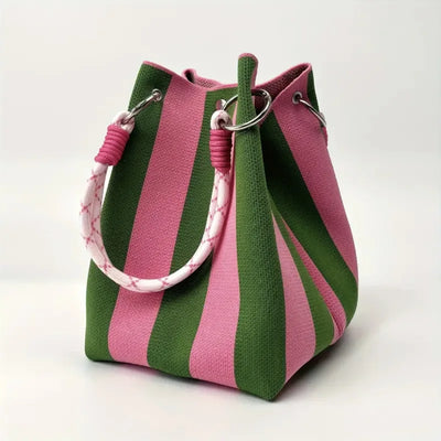 Korean Style Mini Knit Tote Bag Women Striped Crochet | SAMAG