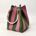 Korean Style Mini Knit Tote Bag Women Striped Crochet Bucket Handbag Lightweight Summer Daily Shoulder Purse For Vacation