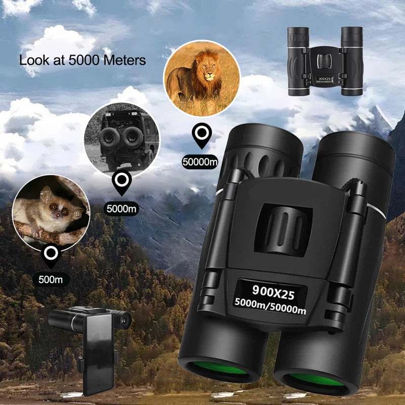 900x25 HD Powerful Binoculars 9000M Long Range Folding Mini Telescope BAK4 FMC Optics For Hunting Sports Outdoor Camping Travel