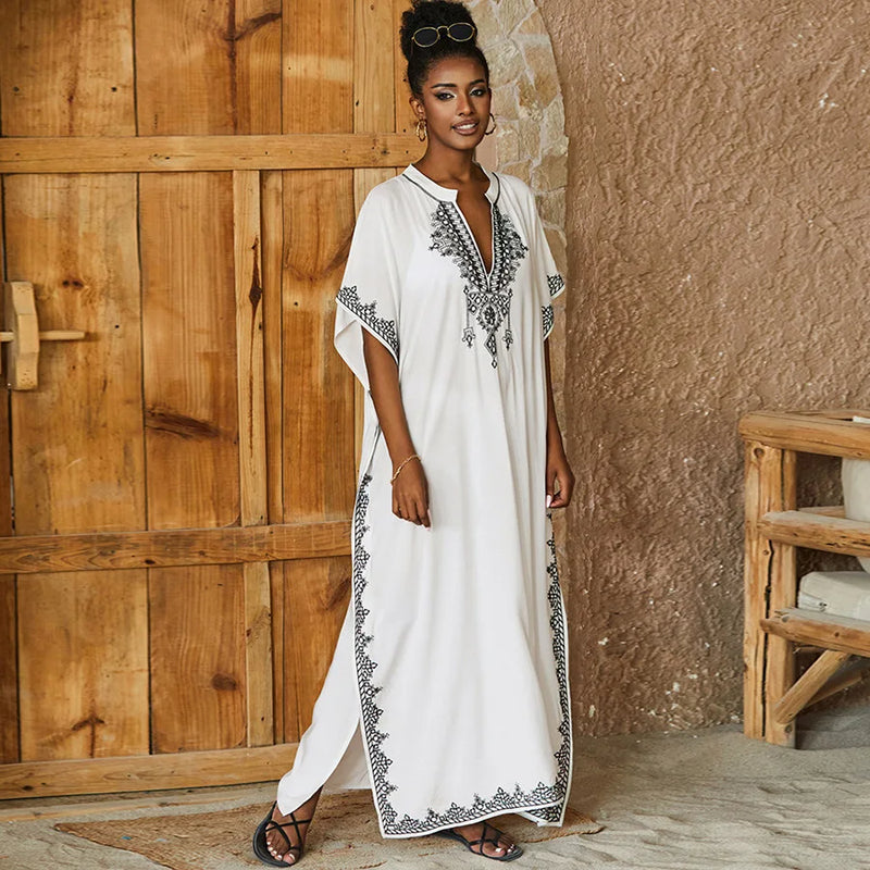 Kaftan Dresses Bathing Suit for Women Swimsuit Coverup Plus Size Beach Caftan Cover Ups for Swimwear Embroidery