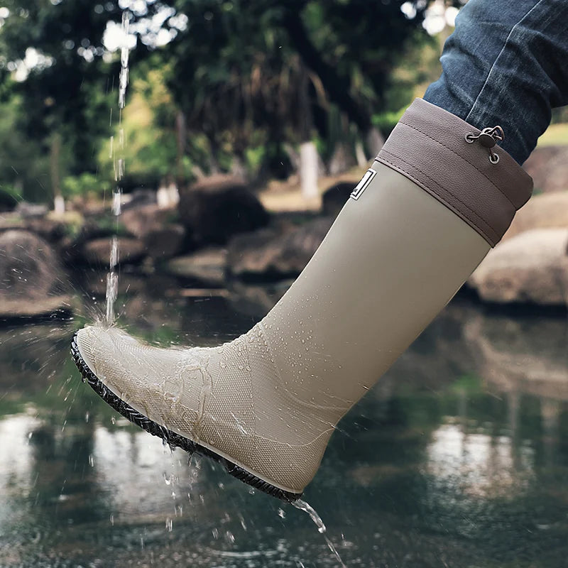 Rain Boots for Men, Fashionable High-Top Rain Boots for Outer Wear, Long-Tube Waterproof and Non-Slip Couple Style Outdoor Fishing Boots