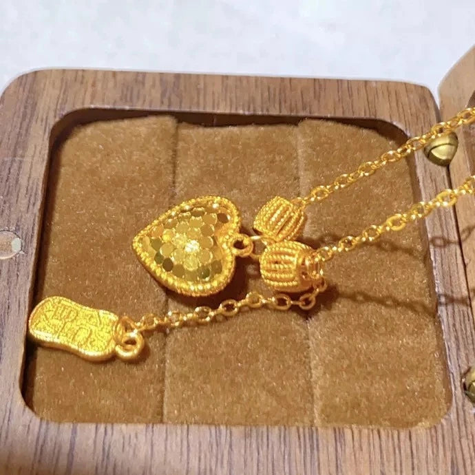 Fine 18 K Gold Color Heart Shape Pendant Necklace for Women Wedding Birthday Not Fade Jewelry Chain Gifts