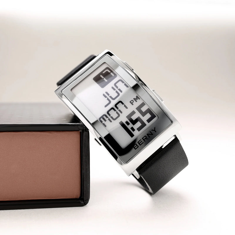 Electronic Digital Watch for Men Fitness Ink Wristwatch Stainless Steel Case Leather Strap 3ATM Waterproof Men Sport Watch Ink