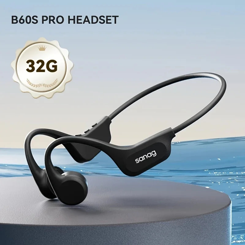 Sanag B60S IPX8 Swimming Bluetooth Headphones Bone Conduction Wireless Earphone Sport Cycling Headset MP3 Player Earbuds