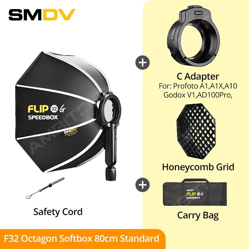 SMDV Flip 32 Quickly Release Parabolic Out Door Softbox for Godox Flash Soft box V1 AD100PRO AD300PRO V860III AD200