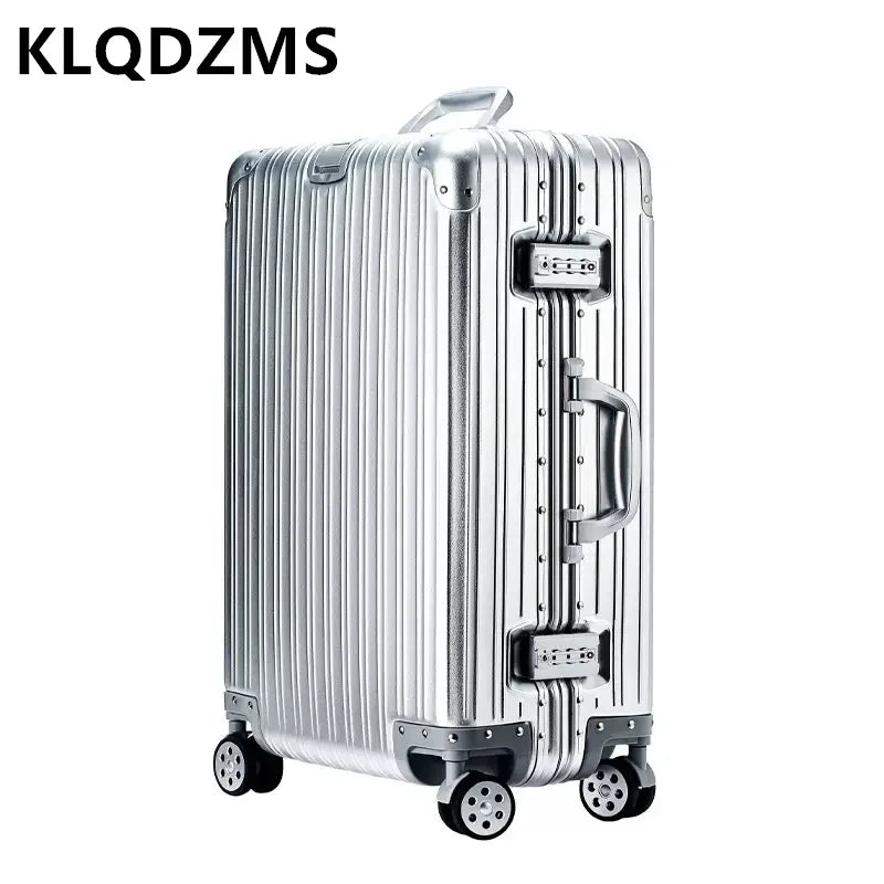 KLQDZMS German All Aluminum Magnesium Alloy Luggage 20 Inch Boarding Suitcase 28 Large Capacity Travel Business Leather Suitcase