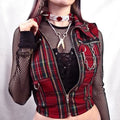 Plaid Punk Streetwear Zipper Chain Plaid Female Goth Retro Hi Hop Camis Top Gothic Chic Sexy Crop Tops Women T-shirt