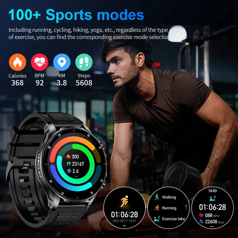 New Business Smart Watch Men LED Flashlight Bluetooth Call Heart Rate Sleep Monitor Outdoor Sports Fitness Waterproof Smartwatch