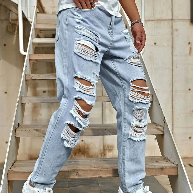 Men's Ripped Non-Stretch Jeans - Distressed Streetwear | SAMAG