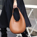HIFASHION Genuine Leather Shoulder Bag For Women Retro Half Moon Hobo Underarm Purses Minimalist Cowhide Commuter Work Handbags