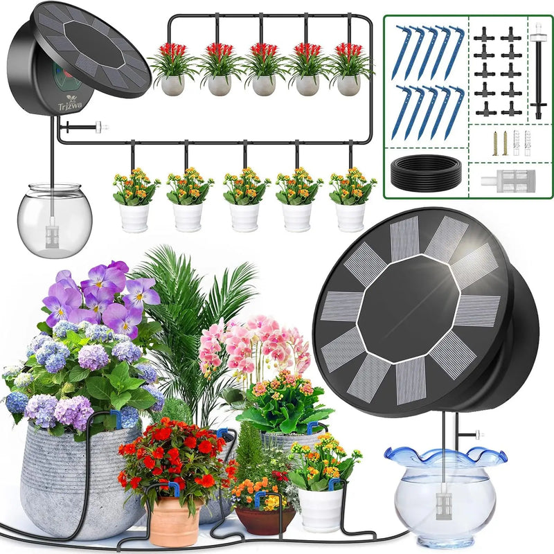 Solar Automatic Drip Irrigation System Kit, Auto Watering Kit for DIY Garden Watering System with 9 Timing Modes Outdoor Garden
