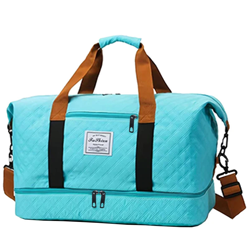 Convenient Shoe Pocket Motorbike Travel Bag Quilted Fabric, Lightweight Carry-on Duffle for Outdoor Weekend Short Trips