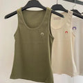 High Street Tank Top Sleeveless Women Moon Embroidery Korean Style Cotton Slim Fit Versatile Bottom Strap Tops