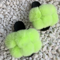 Fur Slides Factory Supply Mixed Color Pom Pom Six Balls Fox Fur Multi-Color Fluffy Fur Slippers For Women