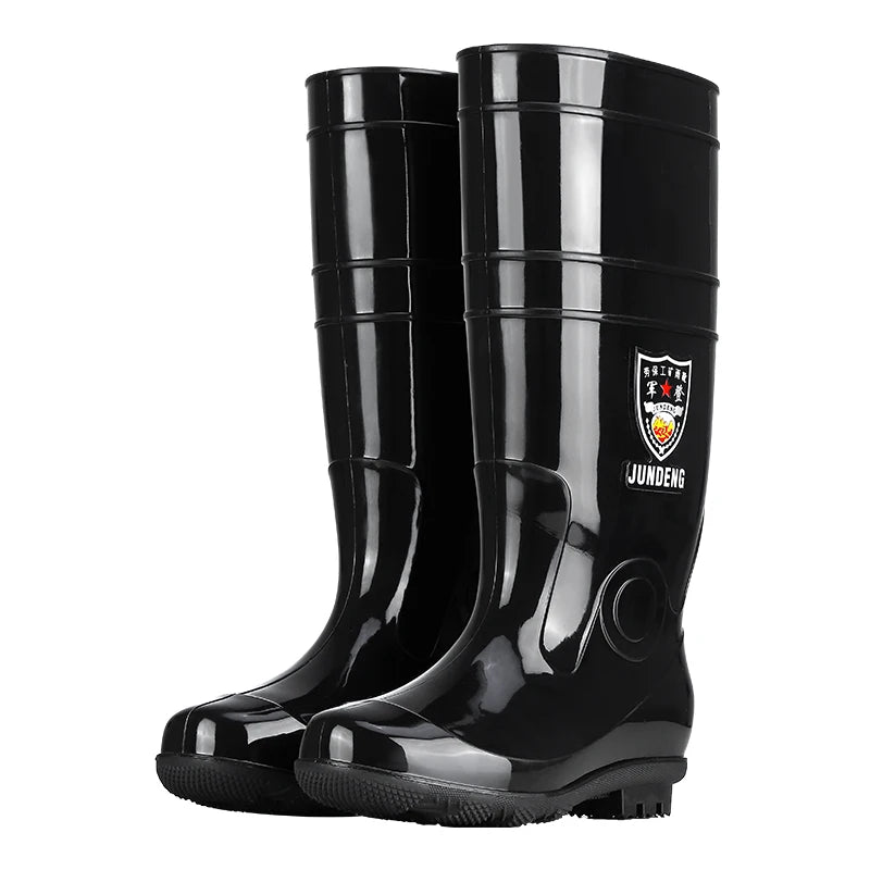 Large Size Men's Rain Boots High Tub Waterproof Anti-slip Work Site Rubber Shoes Fleece Lined Durable Plastic Outsole