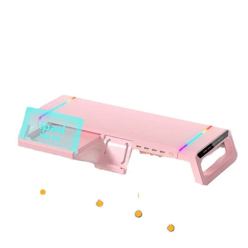 Hot Computer Monitor Stand with USB Pink Laptop Table with Drawer Multifunctional Tablet Stand for Girls Height Adjustable