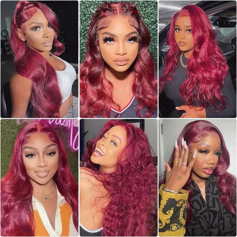 Body Wave Burgundy 13x6 HD Lace Front Wig Human Hair Wigs 99J Red Colored Lace Front Human Hair 13x4 Lace Frontal Wigs for Women