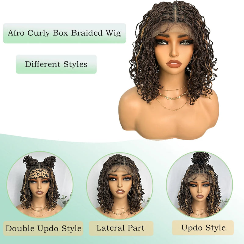 IPARTY Synthetic 4x4 Lace Front Wig 14inch Curly Faux Locs Braided Wig Large Parting Space Twist Dreadlock Wigs for Black Women