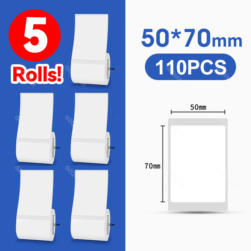 5 Rolls 30-50mm Thermal Label Paper Rolls White Color Waterproof for Niimbot B1 B21 B203 B3S Label Printer Barcode Name Printing