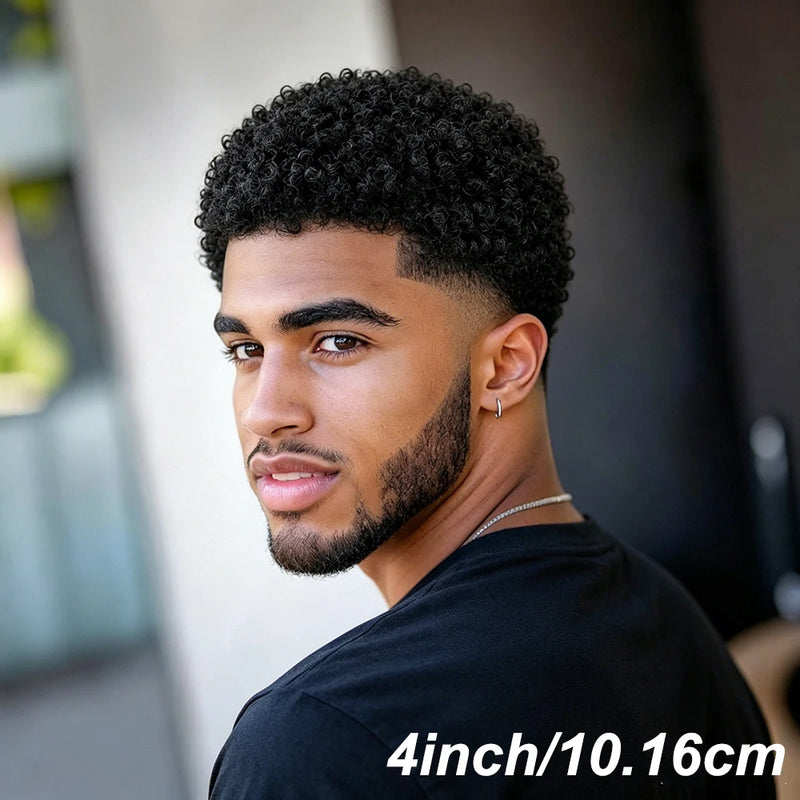 Afro Kinky Curly Wigs Short Pixie Cut Wigs Human Hair for Men Bazilian Remy Hair Machine Made Cap for Daily Wear,Date Use Wig