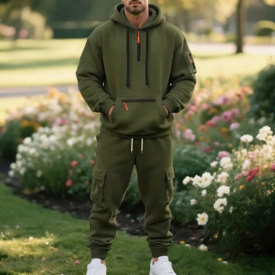 Men's Heavyweight Fleece - Lined Casual Tracksuit Set for Winter - Loose - Fit, Half - Zip, 2 - Piece Workwear Style | SAMAG