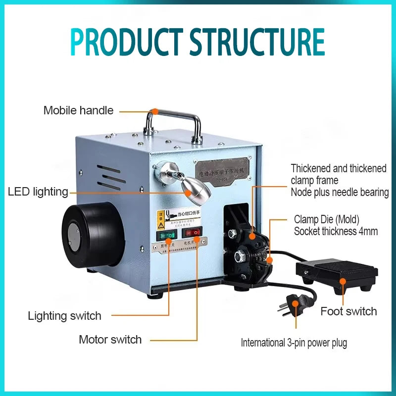 60W Electric Terminal Crimper Machine Professional Crimping Tool with Replaceable Molds for Cold Pressing of - View 5 | SAMAG