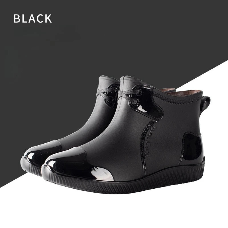 Men Rain Shoes 2026 New Low Cut Casual Thickened Low Heel Rain Boots Ankle Waterproof Work Shoes