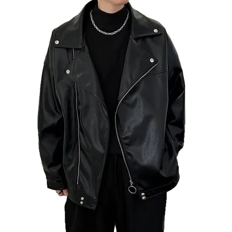 Pu Leather Jacket Men's Autumn New Men's Leather Jacket Design Sense Men's Boys Trendy Locomotive