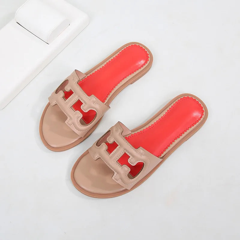 Women's slippers Roman flat heel non-slip elegant slimming look, breathable versatile flat bottom sandals shoes Summer