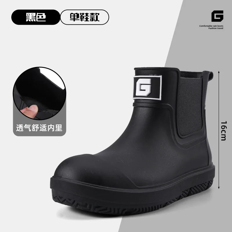 Men's Short-Tube Non-Slip Rain Boots Fashionable Low-Top Water Shoes Pvc One-Piece Molded Rain Boots, Waterproof Shoes Farm Work