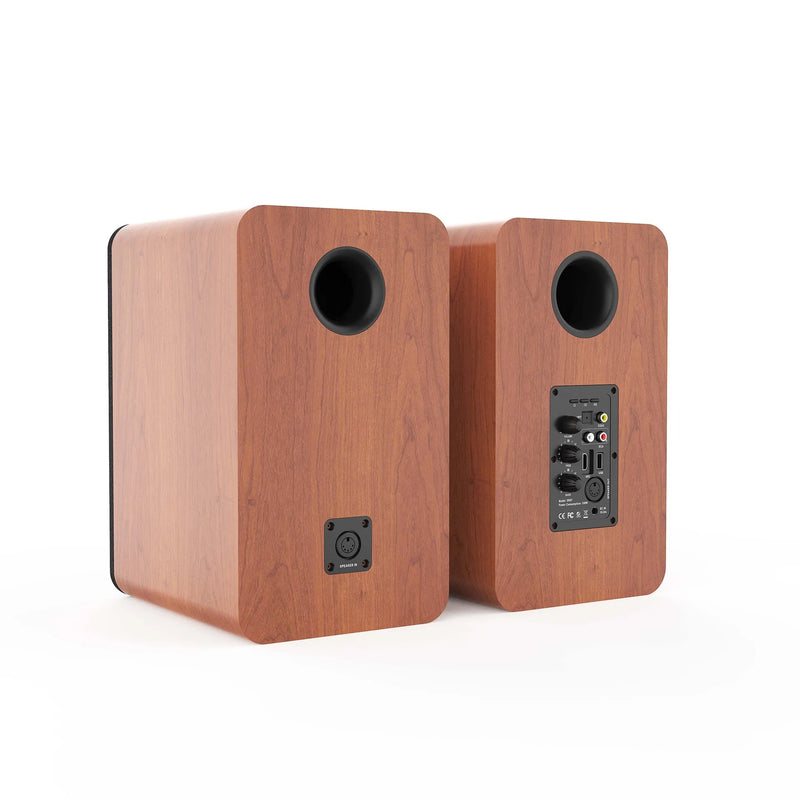 BESTISAN SR07 Bookshelf Speaker Brown Wood Grain BT/Fiber/Coaxial/ARC/RCA/USB Card-insertion Speakers for Smartphone PC TV
