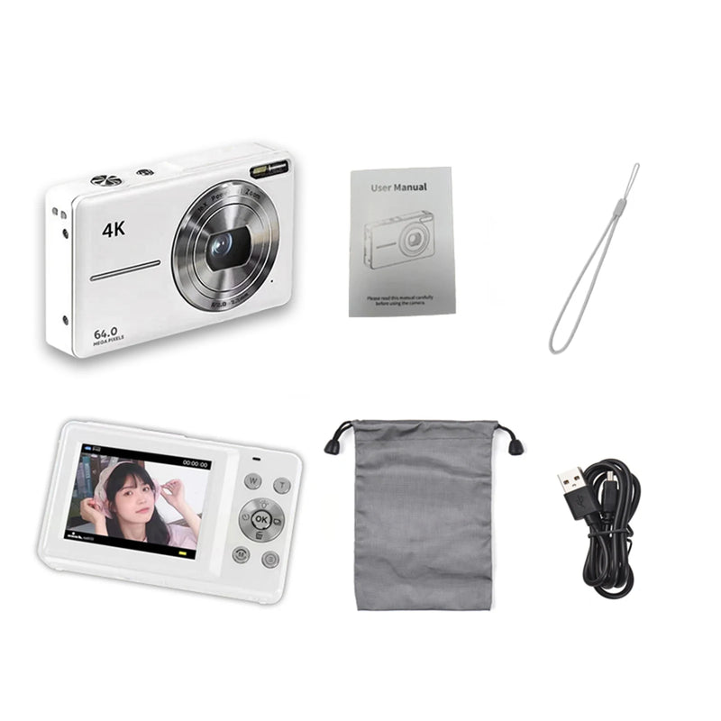 4K/30FPS Digital Camera 64MP Digital Video Camera 2.4 Inch Screen 18X Digital Zoom Built-in Battery Gift for Teens Friends