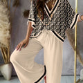 Missuoo Women's Loose Geometric Print V Neck Batwing Sleeve Top & Wide Leg Pants Set 2026 Summer Casual Loose 2 Piece Outfit
