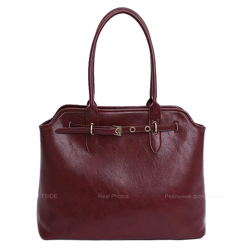 LEFTSIDE Big PU Leather Short Handle Shoulder Bag for Women 2025 Winter Luxury Tote Bag Lady Designer Retro Handbags and Purses