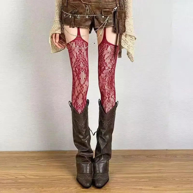 2025 New Sexy Lace Garter Belt Stocking Floral Pattern Thigh Highs Y2K Over Knee Sock Mesh Pantyhose for Women Lingerie Leggings