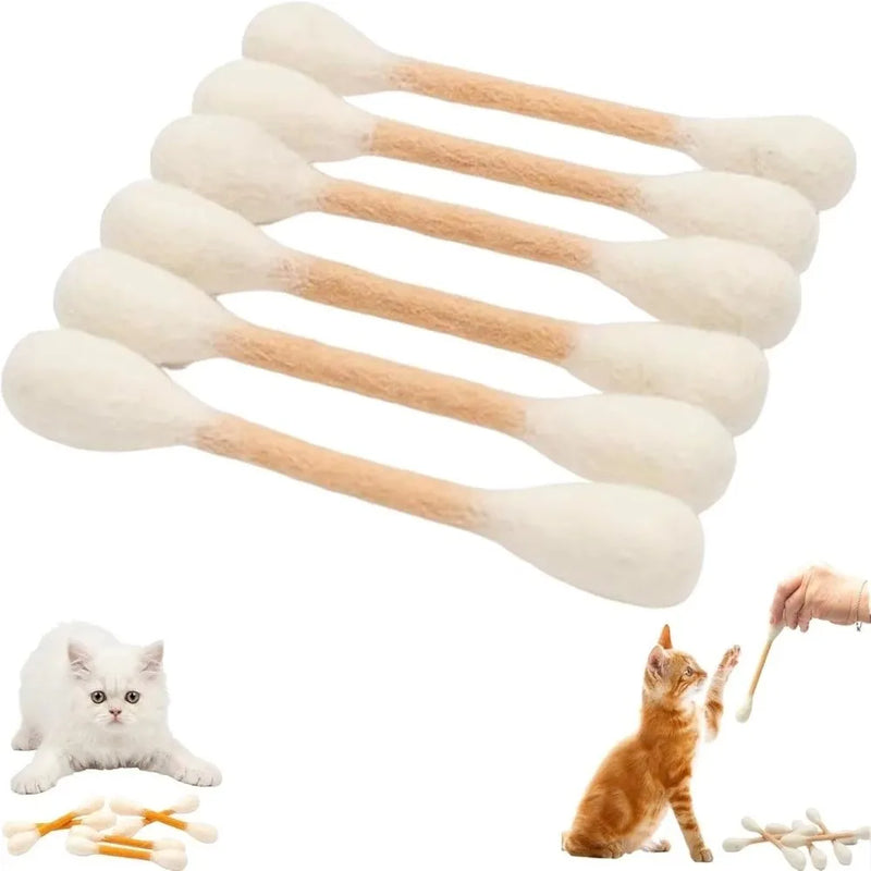6PCS Felt Cotton Swabs Cat Lightweight Soft Interactive Kick Stick Chew Dental Teething Giant Swabs Cat Interactive Play