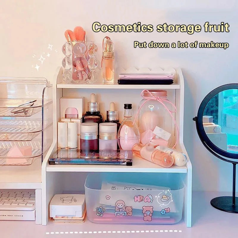INS Desktop Storage Box 2 Layers Home Bedroom Dresser Skin Care Products Lipstick Shelf Study Stationery Books Sundry Organizer