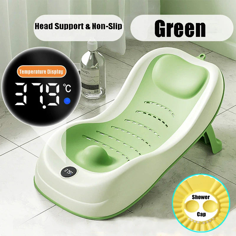 Foldable Baby Bath Support Newborn Bathtub With Sensing Temperature Non-Slip Infrant Shower Bed With Support Bracket