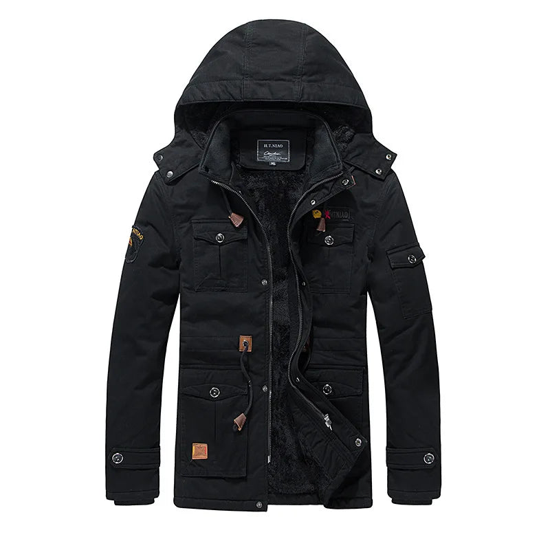Men's Casual Winter Thick Warm Parkas Windproof Overcoats Male Military Wool Liner Hooded Down Jackets Outdoors Long Coats
